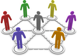 Various colored avatars connected to a single gray avatar